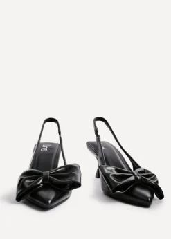 Linzi Merlot Black Faux Leather Slingback Court Heels