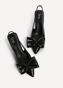 Linzi Merlot Black Faux Leather Slingback Court Heels