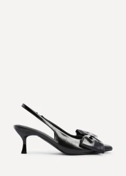 Linzi Merlot Black Faux Leather Slingback Court Heels