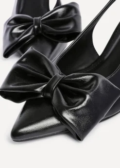 Linzi Merlot Black Faux Leather Slingback Court Heels