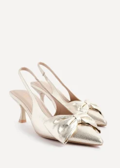 Linzi Merlot Gold Faux Leather Slingback Court Heels