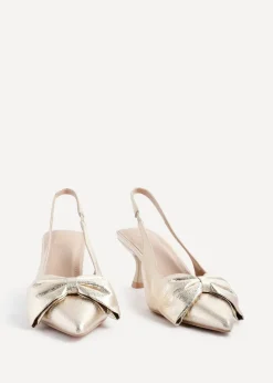 Linzi Merlot Gold Faux Leather Slingback Court Heels