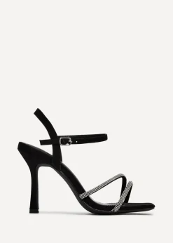 Linzi Mesmerize Black Faux Suede Square Toe Diamonte Embellished Heel