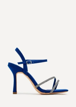 Linzi Mesmerize Cobalt Blue Faux Square Toe Diamonte Embellished Heel
