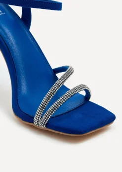 Linzi Mesmerize Cobalt Blue Faux Square Toe Diamonte Embellished Heel
