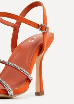 Linzi Mesmerize Orange Faux Suede Square Toe Diamonte Embellished Heel
