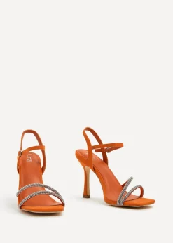 Linzi Mesmerize Orange Faux Suede Square Toe Diamonte Embellished Heel