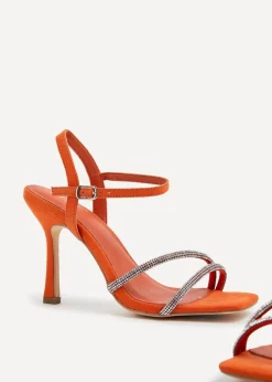 Linzi Mesmerize Orange Faux Suede Square Toe Diamonte Embellished Heel