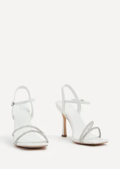 Linzi Mesmerize White Faux Leather Square Toe Diamonte Embellished Heel