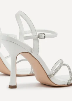 Linzi Mesmerize White Faux Leather Square Toe Diamonte Embellished Heel