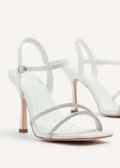 Linzi Mesmerize White Faux Leather Square Toe Diamonte Embellished Heel