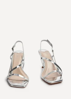 Linzi Midnight Silver Chrome Strappy Heeled Sandals