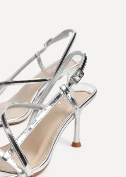 Linzi Midnight Silver Chrome Strappy Heeled Sandals