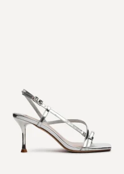 Linzi Midnight Silver Chrome Strappy Heeled Sandals