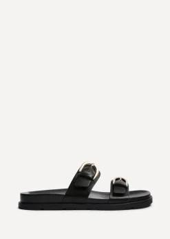 Linzi Miko Black Faux Leather Flat Sandal