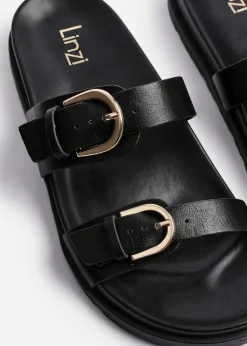 Linzi Miko Black Faux Leather Flat Sandal