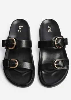 Linzi Miko Black Faux Leather Flat Sandal