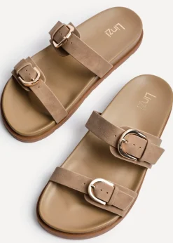 Linzi Miko Taupe Nubuck Flat Sandal
