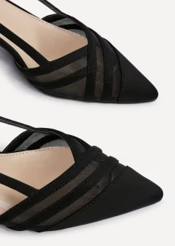 Linzi Milan Black Scuba Mesh Slingback Court Heels