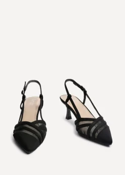 Linzi Milan Black Scuba Mesh Slingback Court Heels