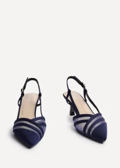 Linzi Milan Navy Scuba Mesh Slingback Court Heel