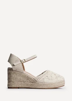 Linzi Mystic Beige Embroidered Closed Toe Espadrille Wedge