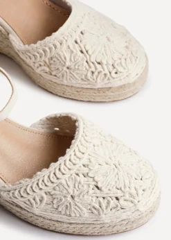 Linzi Mystic Beige Embroidered Closed Toe Espadrille Wedge