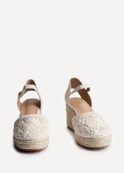 Linzi Mystic Beige Embroidered Closed Toe Espadrille Wedge