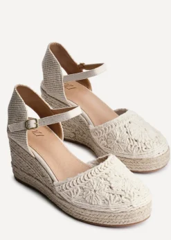 Linzi Mystic Beige Embroidered Closed Toe Espadrille Wedge