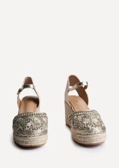 Linzi Mystic Gold Embroidered Closed Toe Espadrille Wedge
