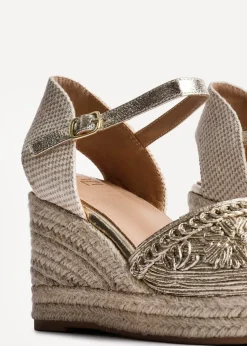Linzi Mystic Gold Embroidered Closed Toe Espadrille Wedge