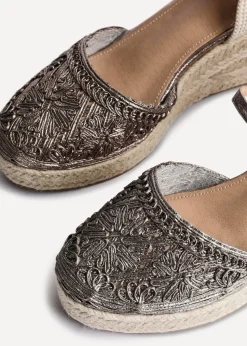 Linzi Mystic Pewter Embroidered Closed Toe Espadrille Wedge