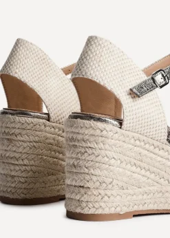 Linzi Mystic Pewter Embroidered Closed Toe Espadrille Wedge