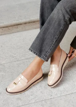 Linzi Nancy Camel Patent Faux Leather Loafer