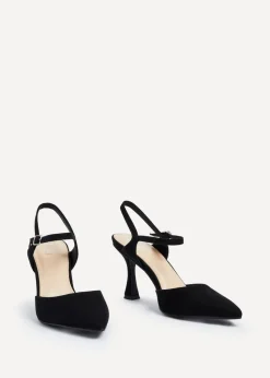 Linzi Natalia Black Faux Suede Open Back Stiletto Court Heel