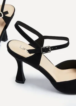 Linzi Natalia Black Faux Suede Open Back Stiletto Court Heel