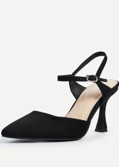 Linzi Natalia Black Faux Suede Open Back Stiletto Court Heel