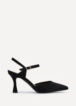 Linzi Natalia Black Faux Suede Open Back Stiletto Court Heel