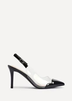 Linzi Nolita Black Perspex Patent Mix Slingback Court Heels
