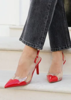 Linzi Nolita Red Perspex Patent Mix Slingback Court Heels