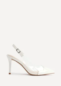 Linzi Nolita White Perspex Patent Mix Slingback Court Heels