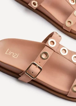 Linzi Notice Dusky Pink Faux Leather Studded Flat Sandals
