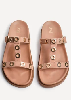 Linzi Notice Dusky Pink Faux Leather Studded Flat Sandals