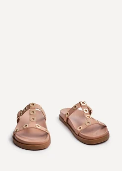 Linzi Notice Dusky Pink Faux Leather Studded Flat Sandals