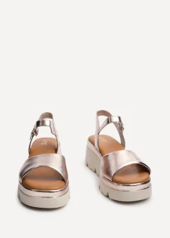 Linzi Nyla Pink Faux Leather Platform Cleated Sole Flatform Sandal