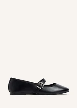 Linzi Odette Black Faux Leather Mary Jane Pumps