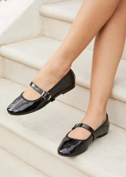 Linzi Odette Black Faux Patent Mary Jane Pumps