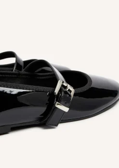 Linzi Odette Black Faux Patent Mary Jane Pumps