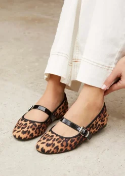 Linzi Odette Leopard Print Faux Suede Mary Jane Pumps
