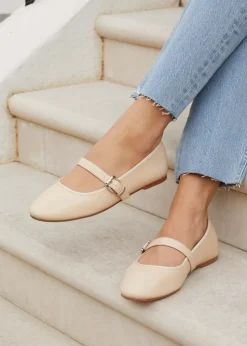 Linzi Odette Nude Faux Leather Mary Jane Pumps